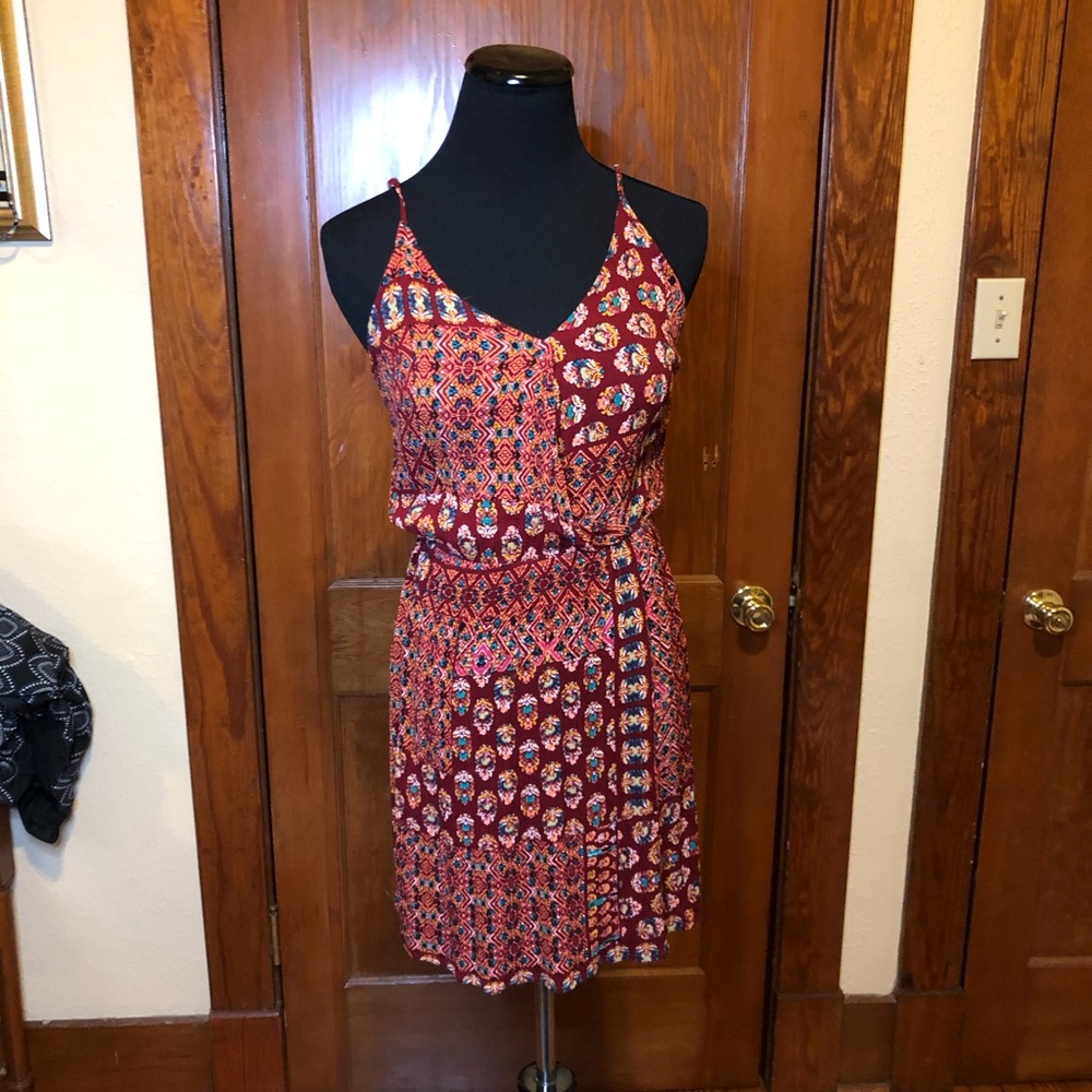 Red patterned dress with crocheted open back